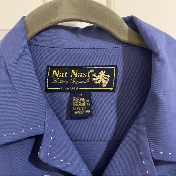 Vintage Nat Nast Camp Shirt Mens M Blue Silk Embroidered Happy Hour Ltd. Edition - Picture 3 of 5